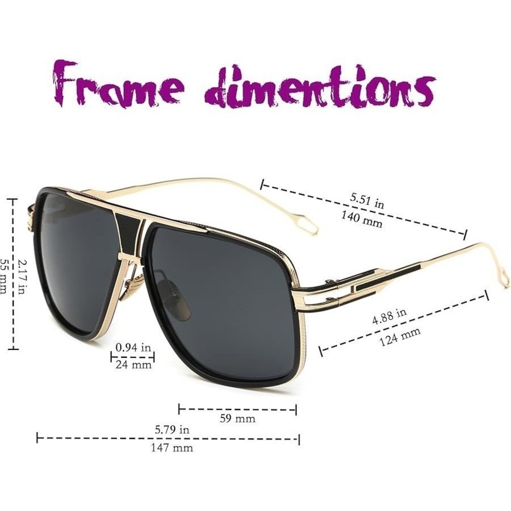 Women Sunglasses Rectangular Stylish Black Gold Designer Style UV Protection New - Picture 8 of 11